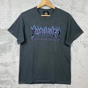 Thrasher Flame Logo T-Shirt Adult Sz M Blue Purple Flame Graphic Skate Tee Y2K